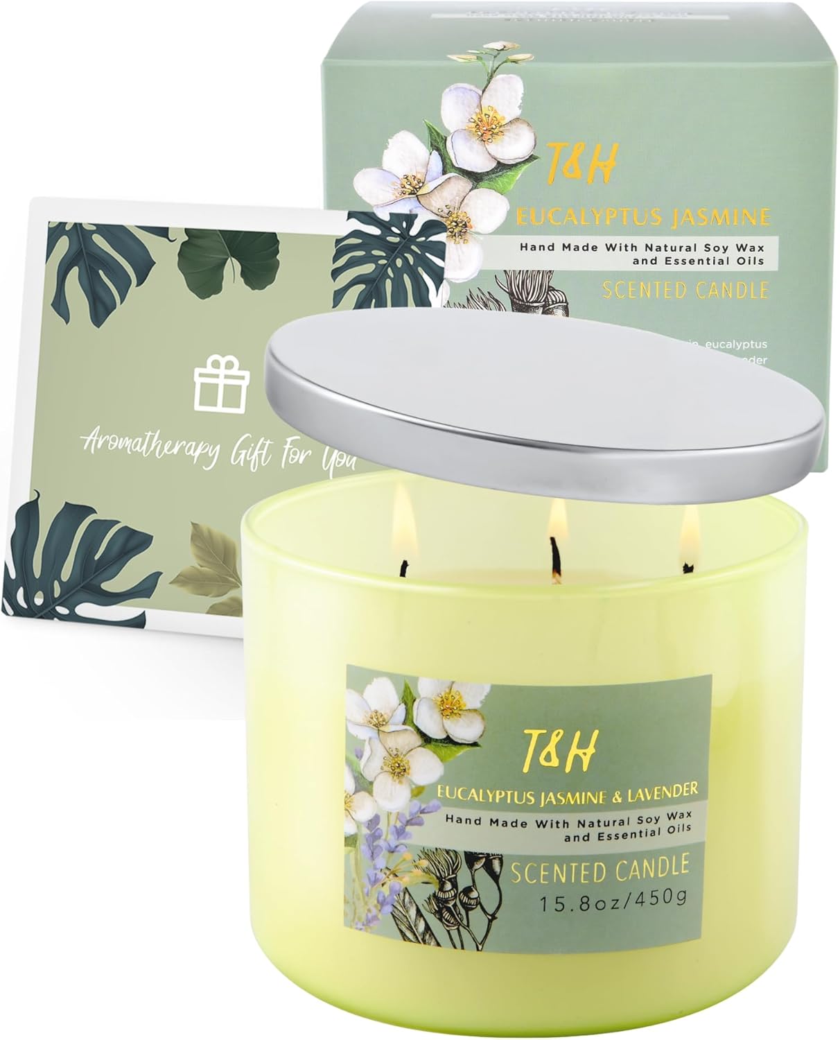 Eucalyptus Jasmine Lavender Scented Candle - Image 2